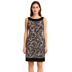 CONNECTED – Black & Blush Abstract Swirl Sleeveless Sheath‎ Dress (Size 6)